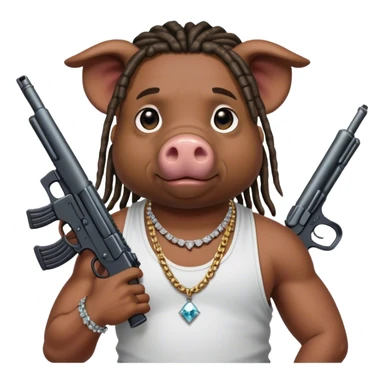 african-american race pig with dreads looking gangster with gun and tank top, with diamond blinging chain sticker