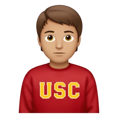 white man with brown hair in a red sweatshirt with USC in yellow letters sticker