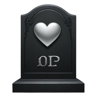 a black tombstone with the inscriptions in silver RIP and a silver heart in the center sticker