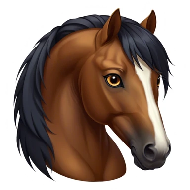 Cinematic Noble Bay Horse Portrait Emoji, Poised and regal, with a strong, athletic build and a rich, well-groomed bay fur accented by a dark mane and tail, deep-set soulful amber eyes, Simplified yet sharp and sophisticated features, highly detailed, glowing with a warm, dignified glow, high shine, intelligent and majestic, stylized with an air of equine elegance, focused and attentive, soft glowing outline, capturing the essence of a watchful and confident steed, so majestic it feels as though it could gallop out of the screen with effortless authority! sticker