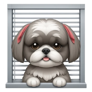 cute all grey shih tzu BEHIND A WINDOW WITH BLINDS AND PEEKING THROUGHT THE SLATS sticker
