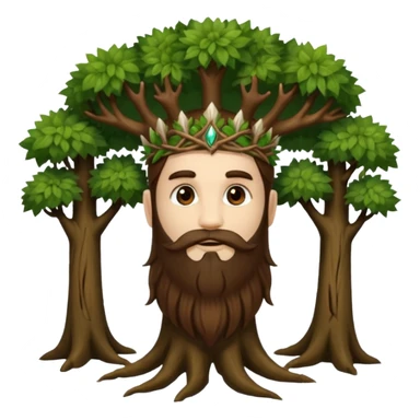 full body man long brown hair brown eyes medium beard white skin forest spirit with root crown sticker