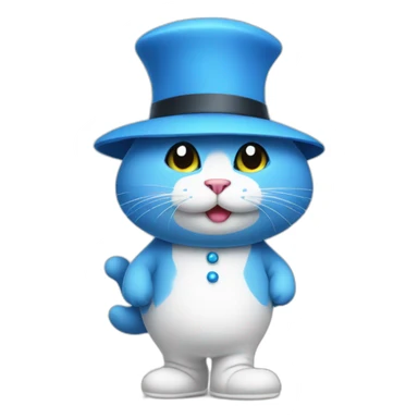 Blue cat wearing a white mushroom hat walking on his feet wearing white trousers sticker