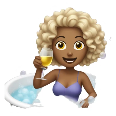 White Woman with curly hair drinking wine in a bubble bath sticker