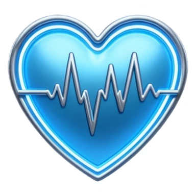 Futuristic premium medical AI logo emoji, sleek metallic heart or shield, ECG line forming stylized letters AI, neon blue and silver, 3D effect, glowing edges, minimal but bold, tech-savvy, high-tech healthcare branding, instantly recognizable, viral-ready, vector flat style with subtle shadows sticker