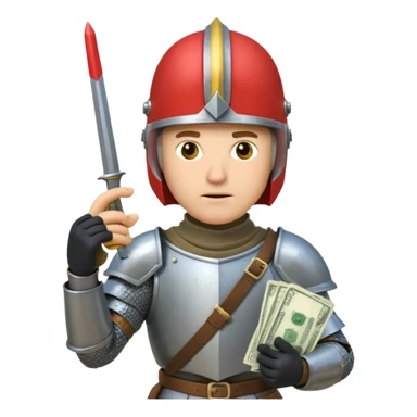 Knight with helmet holding phone and money sticker