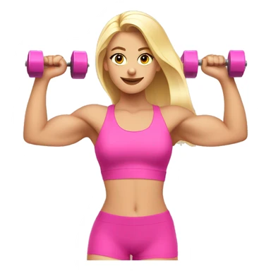 a blonde pretty girl in a pink workout set lifting pink weights sticker