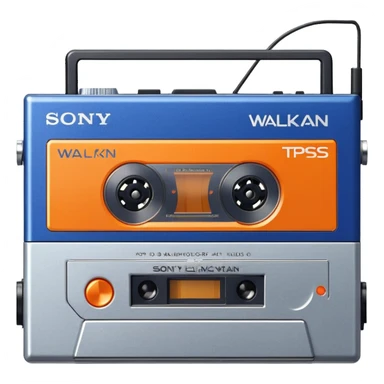 Sony Walkman TPS-L2 portable cassette player from 1979, blue and silver with orange buttons sticker
