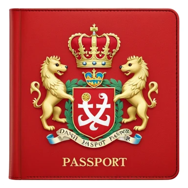 Danish passport, red cover with coat of arms sticker