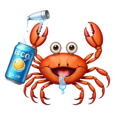 Crab holding a seltzer sticker