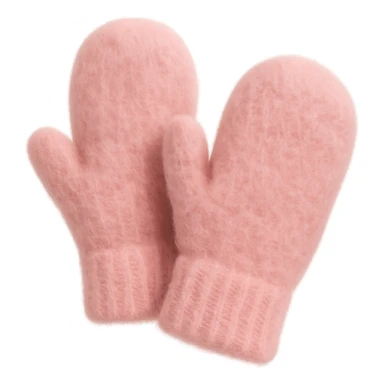pink wool mittens, soft and fluffy ,remove background sticker