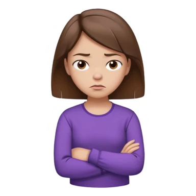 Angry Pouty girl with small squinted eyes folding arms in a purple longsleeve shirt she has fair skin and brown hair sticker