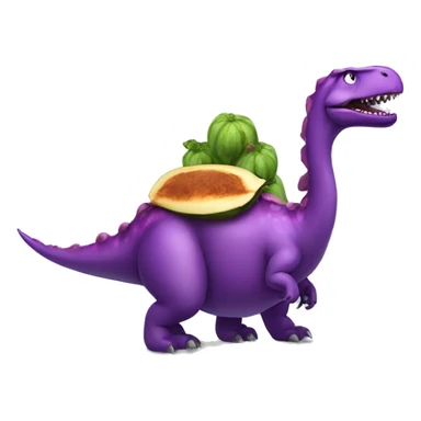 Dinosaur riding an eggplant with a bow sticker