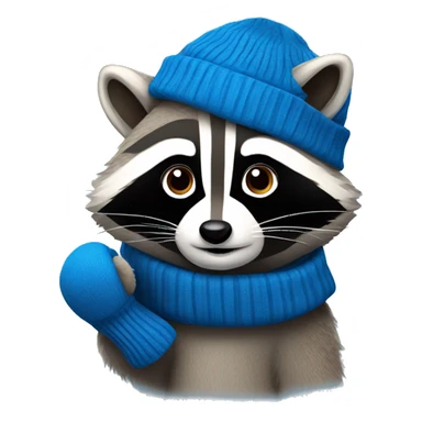Raccoon wearing blue mittens and hat sticker