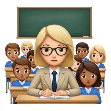 exhausted teacher in a bustling classroom sticker