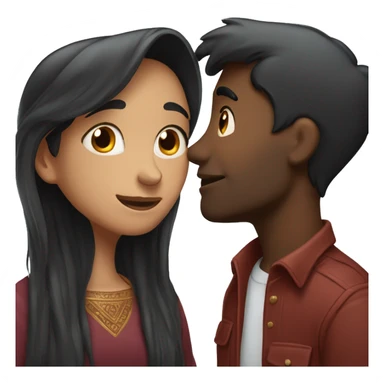 face to face hugging between a 30 years old white russian black long hair girl and a 35 years old indian maroon boy with black hair sticker