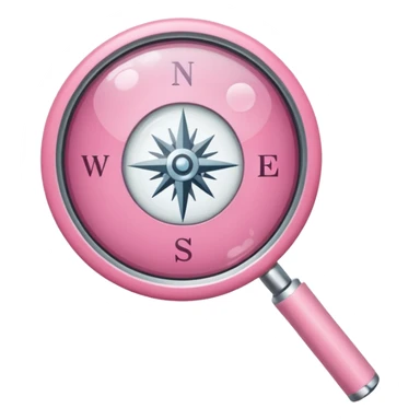 mix light pink dark pink and white girly internet compass logo with a small magnifying glass sticker