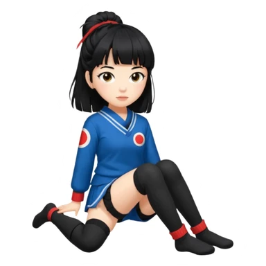 girl named Kally in a Japanese uniform with Black leg warmers and Black arm warmers with black hair with messy bangs sticker