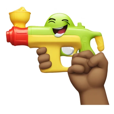 a face with the hand in mouth that tell you to be sillend and a watergun compined sticker