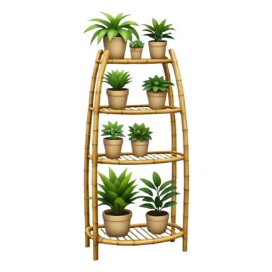 Large multi-tier multi-level curvy plant rack constructed from thin bamboo poles  sticker