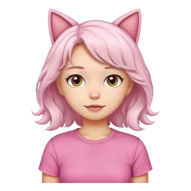 girl with wavy white hair and cat ears wearing pink tshirt sticker