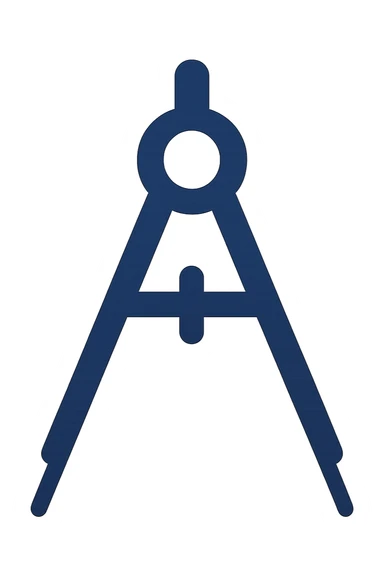 simple flat design logo of a navy blue compass inspired by historical mathematical instruments, modern and iconic sticker