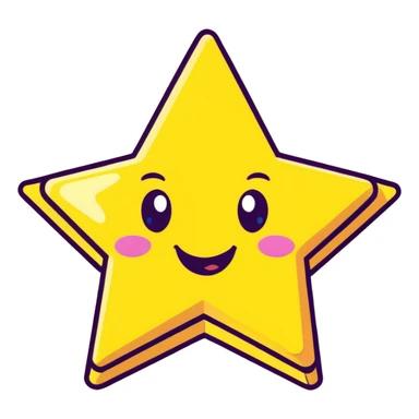 3D golden star with extra glitter and sparkle, smiling face, cartoon icon style, Pixar-inspired lighting, pastel yellow background sticker