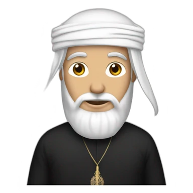 White man wearing black omani musar, with white dishdasha sticker