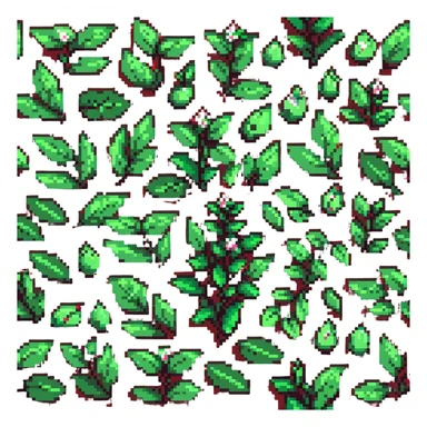 Green tea buds and leaves, pixel art style sticker