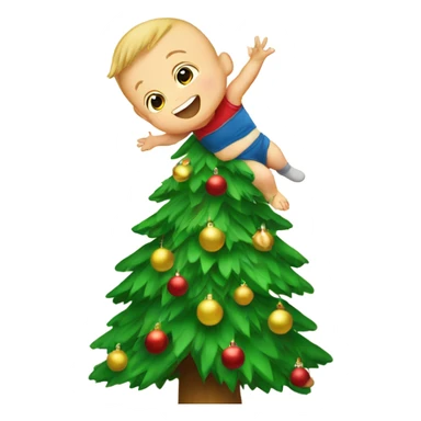Baby climbing a Christmas tree sticker