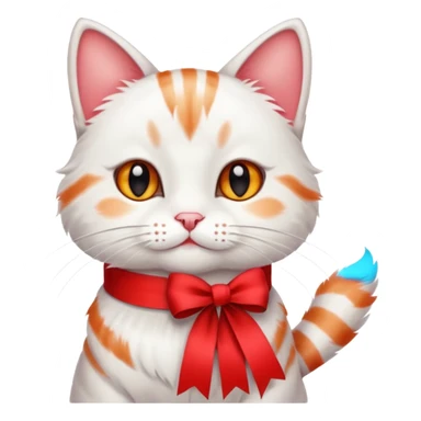 classic style white cat with red ribbon, simple and cute sticker