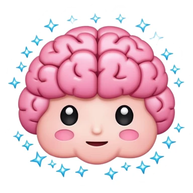 cute brain with sparkles, flat cartoon emoji style sticker