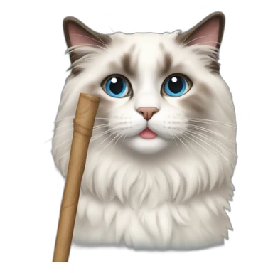 Ragdoll cat with stick in its mouth sticker