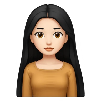 A caramel girl with SUPER long black hair and a square neckline shirt sticker
