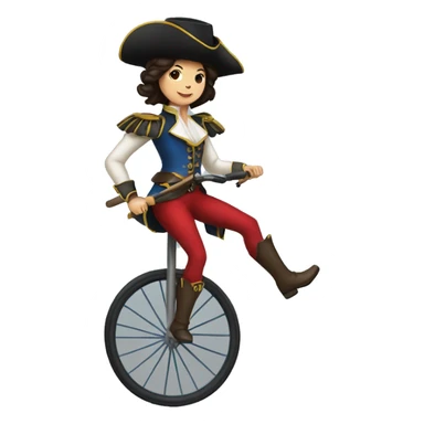 female musketeer riding a unicycle dark hair sticker