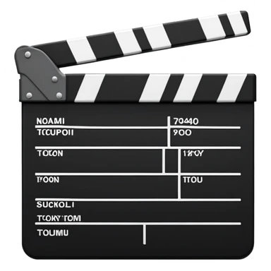 Classic movie clapperboard with traditional black and white striped top part and black base, iOS emoji style sticker