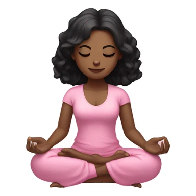 White skin black hair girl meditating with flowers wearing pink  sticker