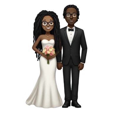 black couple with long black locs, dark skin woman with glasses full body wedding sticker