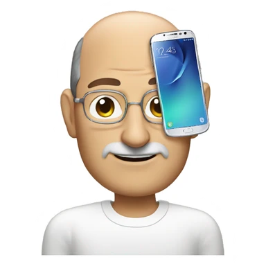 Steve jobs with a Samsung phone sticker