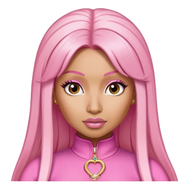 Nicki Minaj wearing a pink outfit with blonde and pink hair sticker
