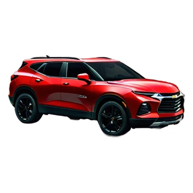 2020 Red Chevrolet Blazer with black wheels, black Chevrolet logo, on the road sticker
