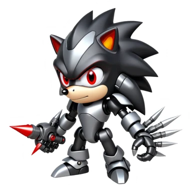 Robotic black Shadow the Hedgehog with metallic body, glowing red eyes, and mechanical quills sticker