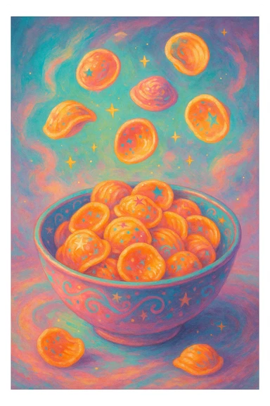 a surreal bowl of orecchiette pasta, dreamlike, floating shapes, unexpected colors, imaginative details sticker