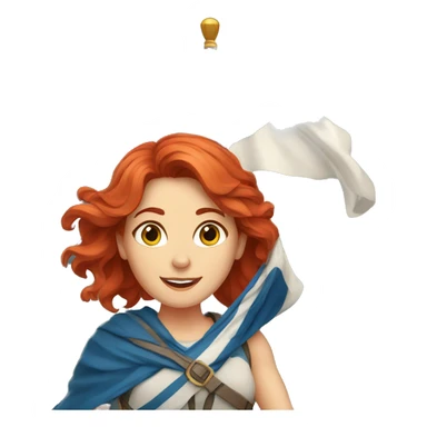 a red hair female on mountain summit holding greek flag sticker