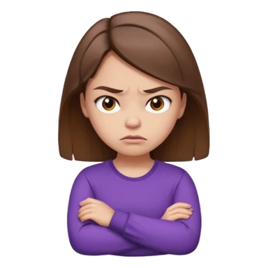 Angry Pouty girl with squinted eyes folding arms in a purple longsleeve shirt she has fair skin and brown hair sticker