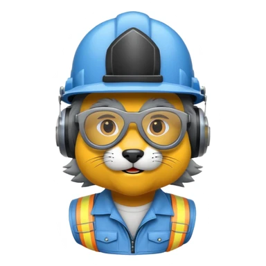 un lobo constructor con casco y lentes de seguridad sticker
