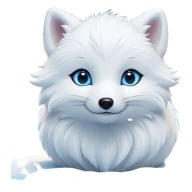 Cinematic Cute Arctic Fox Portrait Emoji, Head tilted playfully and inquisitively, featuring a silky, pure white Fur with delicate hints of icy blue on the ears and muzzle, round, sparkling eyes filled with curious charm, Simplified yet irresistibly adorable features, highly detailed, glowing with a warm, friendly glow, high shine, affectionate and spirited, stylized with a touch of frosty whimsy, bright and endearing, soft glowing outline, capturing the essence of a mischievous yet loving arctic fox, so playful it feels like it could frolic out of the screen and into your arms! sticker