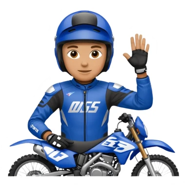 dirtbike rider in blue gear signing autographs sticker