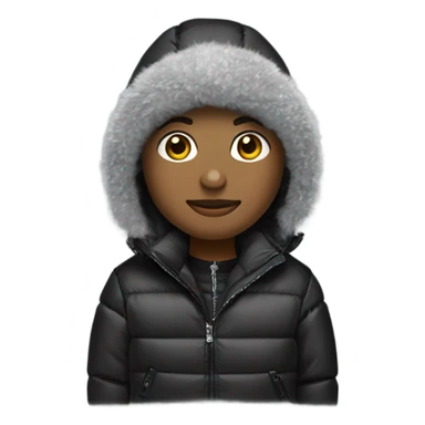 Fais moi un bitmoji avec un ensemble sport, une doudoune type moncler, avec un vue de ville et une montre et chaîne en diamant mais aussi avec une cagoule noire sticker