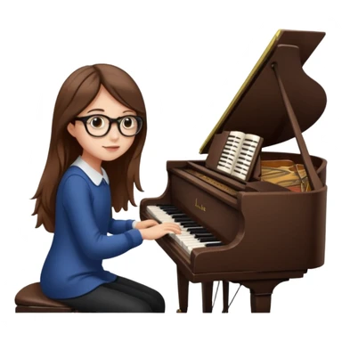girl long brown hair. round glasses eye. playing piano sticker